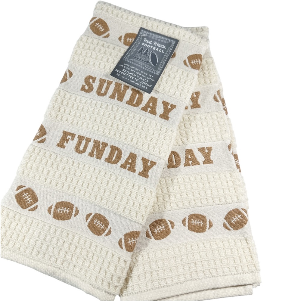 NEW Food, Friends, Football SUNDAY FUNDAY Football Kitchen Towels Set/2